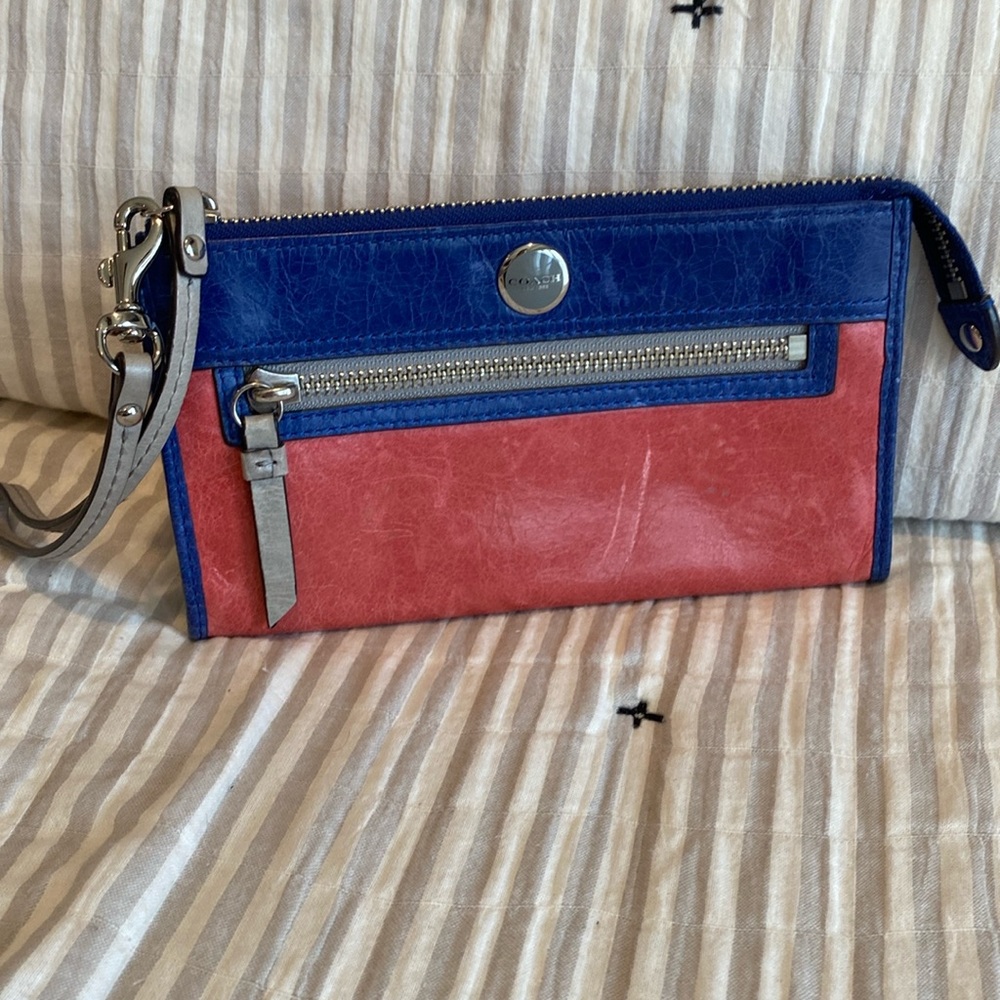 COACH leather wristlet clutch wallet pink, blue, gray